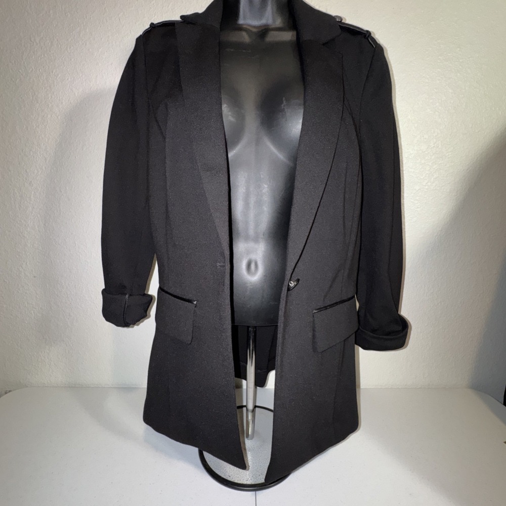 White House Black Market Black Blazer Jacket Military Epaulets Size 4‎ WHBM